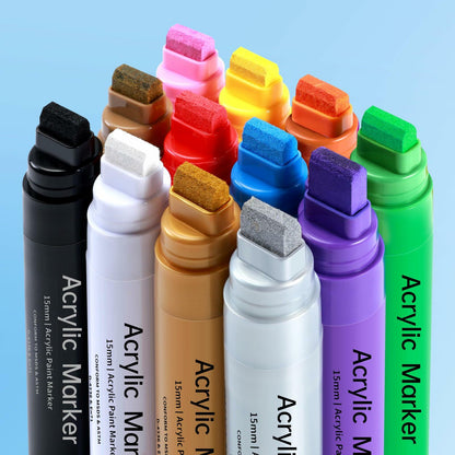 LEMEITU 12pcs Acrylic Paint Marker Set 15mm Broad Tip for Posters Signs Art