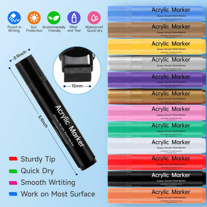 LEMEITU 12pcs Acrylic Paint Marker Set 15mm Broad Tip for Posters Signs Art