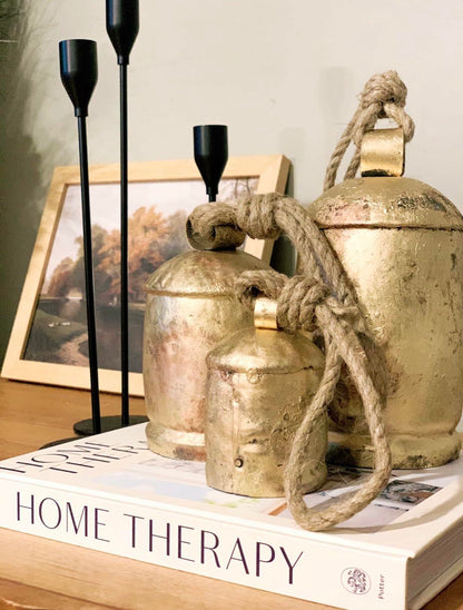 [Like New] NODYES Set of 3 Giant Rustic Harmony Bells 17in Gold Handmade Metal