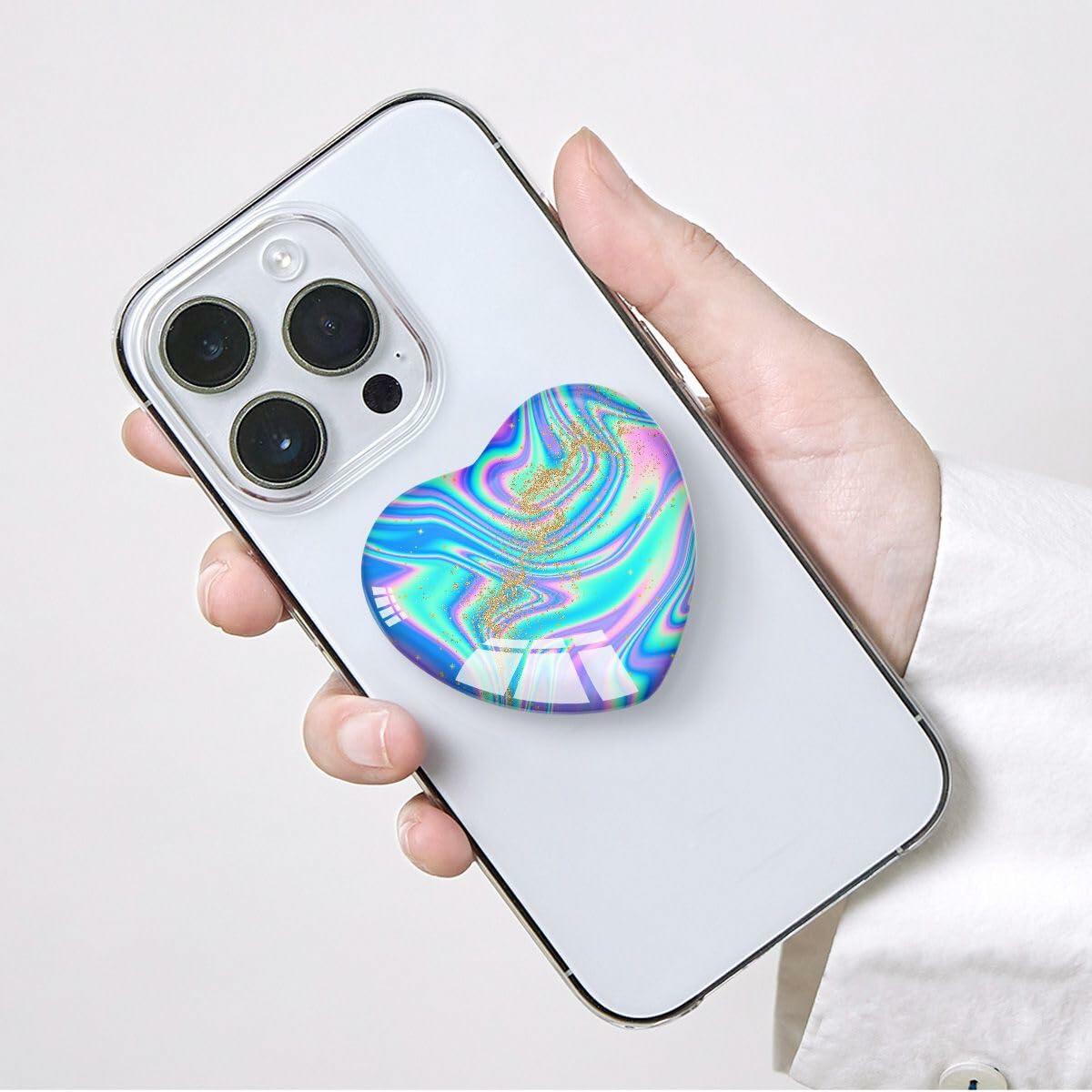 Luhoit Expanding Heart Shape Glass Phone Grip Holder Gold Purple Blue TPU
