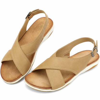 UBFEN Womens Flat Sandals Arch Support Adjustable Slingback Khaki Size 7.5
