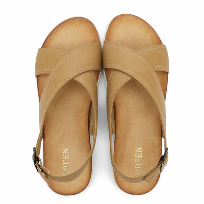 UBFEN Womens Flat Sandals Arch Support Adjustable Slingback Khaki Size 7.5