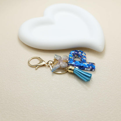 Besvatsy Blue Heart Alphabet Keychain Tassel Butterfly Pendant Medium