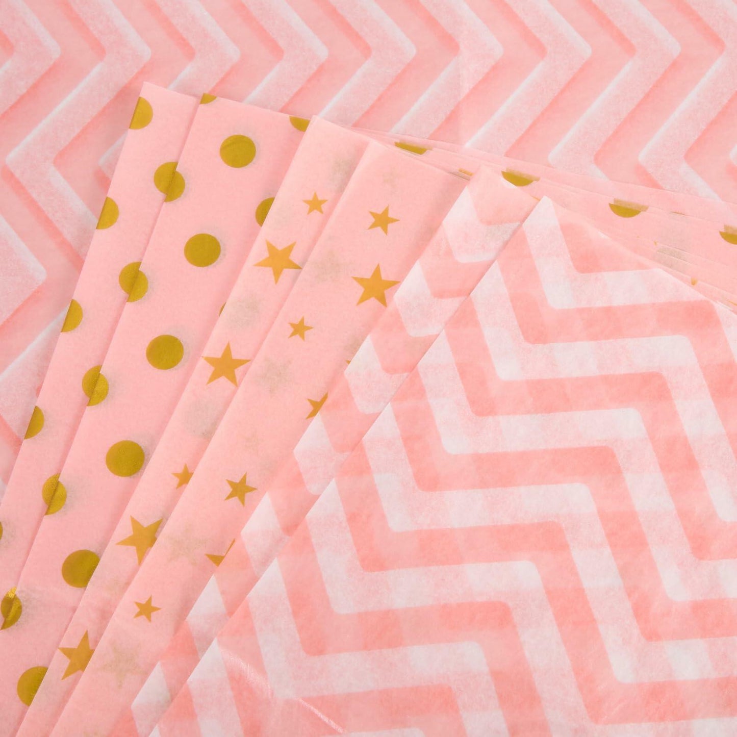 30 Sheets Light Pink Tissue Paper 19.6x13.7in Star Dot Wavy Gift Wrap