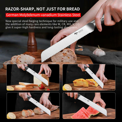 MAD SHARK Bread Knife 8 Inch Stainless Steel Silver Razor Sharp