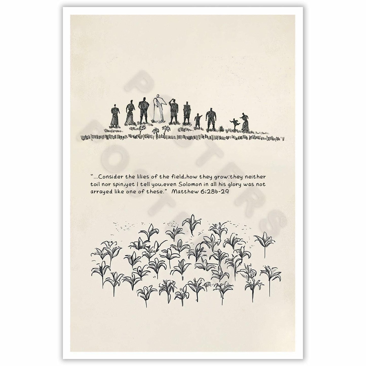 ZETCGSH Vintage Matthew 6:28 Bible Verse Christian Poster 12x16 Unframed