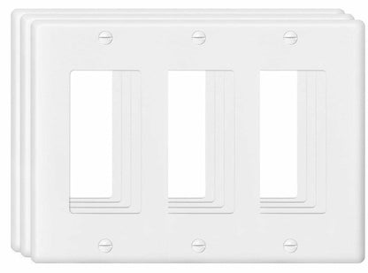 VJWEOU Decorative 3-Gang Light Switch Outlet Wall Plate Cover White 3 Pack