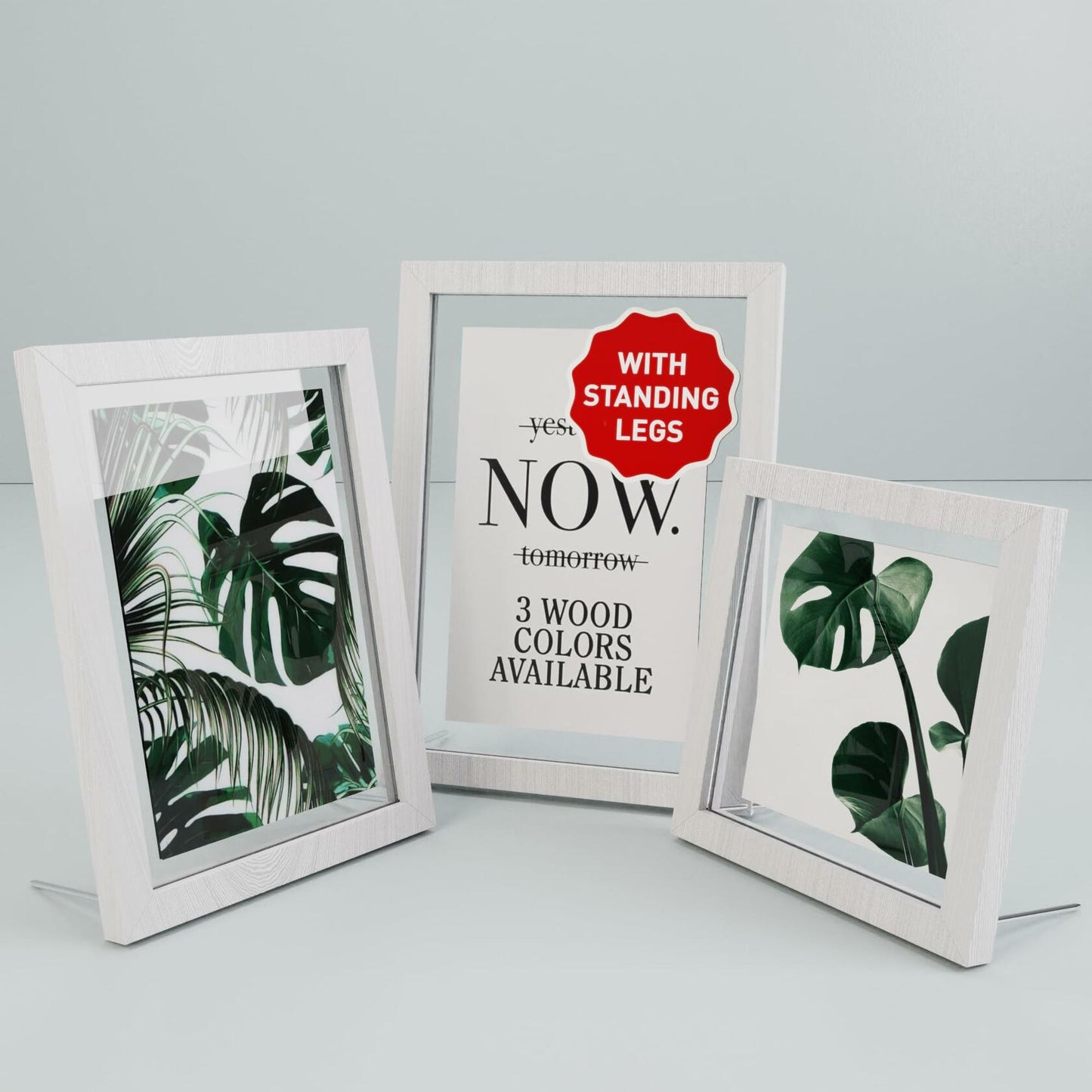 Latile Floating Picture Frames 3 Pc Glass Large 8x10 White UV Protection