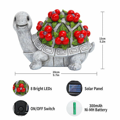 ENOU Solar Garden Turtle Statue Outdoor Patio Yard Decor Large Red Resin