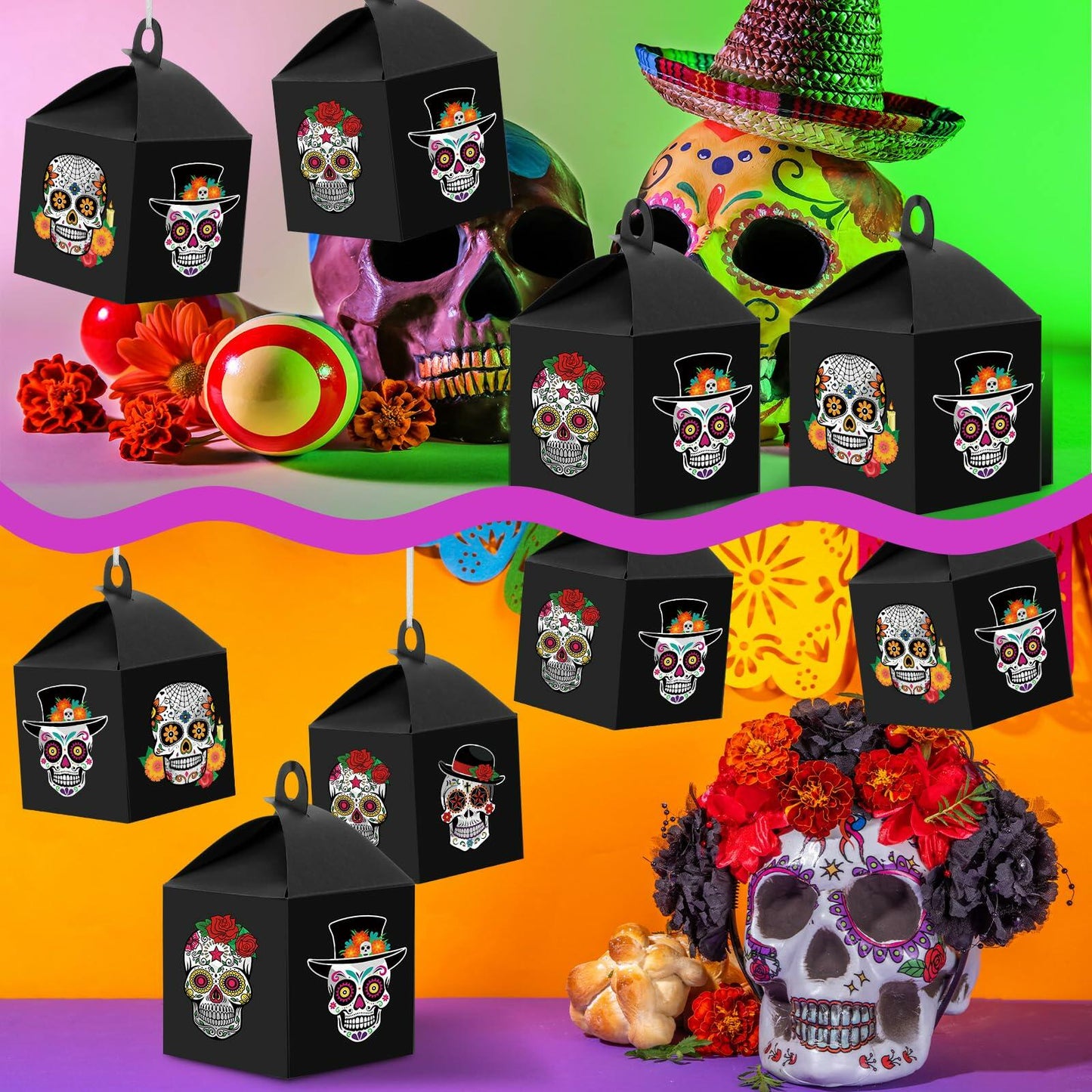 VIHOSE 12 Sets Day of The Dead Sugar Skull Masks Craft Kits Bulk Halloween Decor