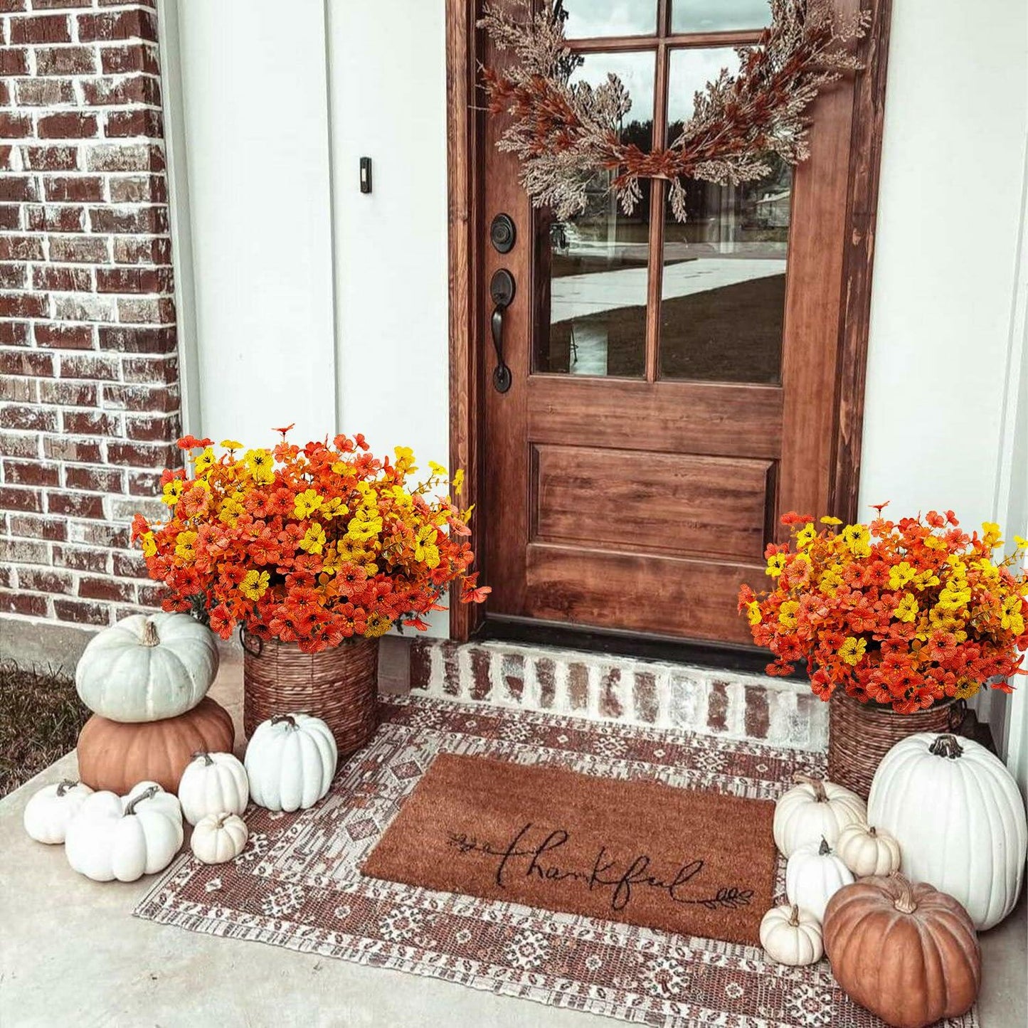Guagb 12 Bundles Artificial Fall Flowers Faux Mums Silk Orange Yellow