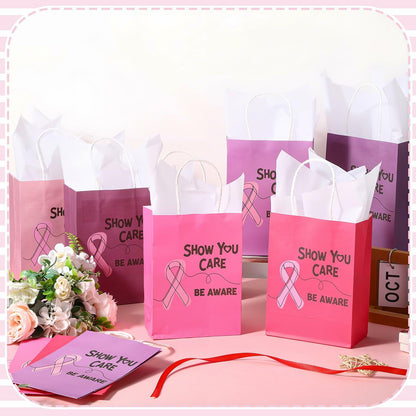 Abbylike 36 Pcs Breast Cancer Awareness Gift Bags Pink Ribbon Pink Color