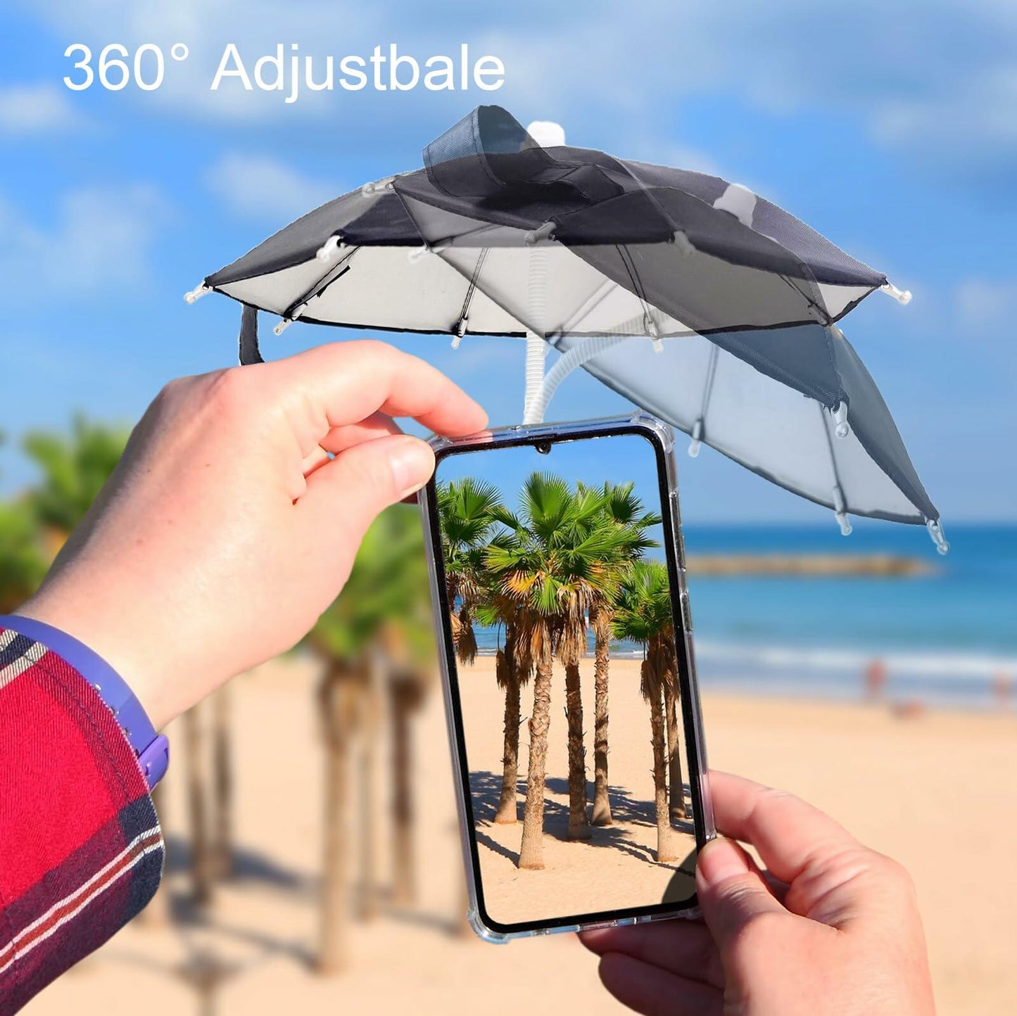 FantasyBear UV Protection Phone Umbrella Adjustable Suction Cup Stand Dark Blue