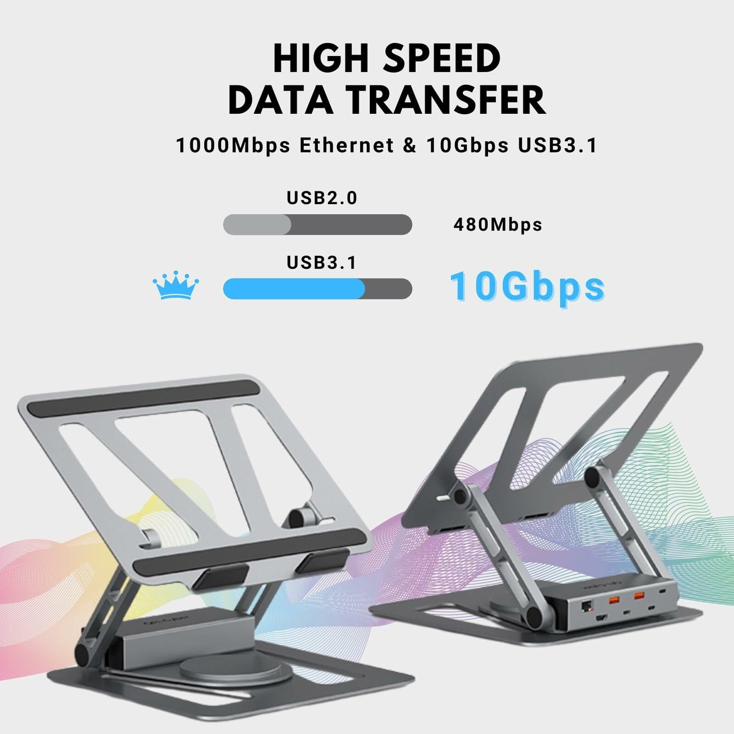 QFI-Cyber 360° Portable Laptop Docking Station USB C Hub 4K HDMI RJ45 Gray