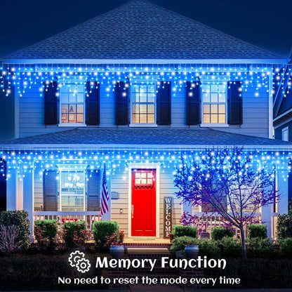 Nielfoi 66ft Icicle Lights 640 LED Blue White Outdoor Indoor Twinkle Curtain