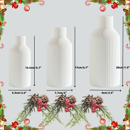 Brighomrom Christmas Ceramic Vases Set of 3 White Ribbed Pineflower Rings