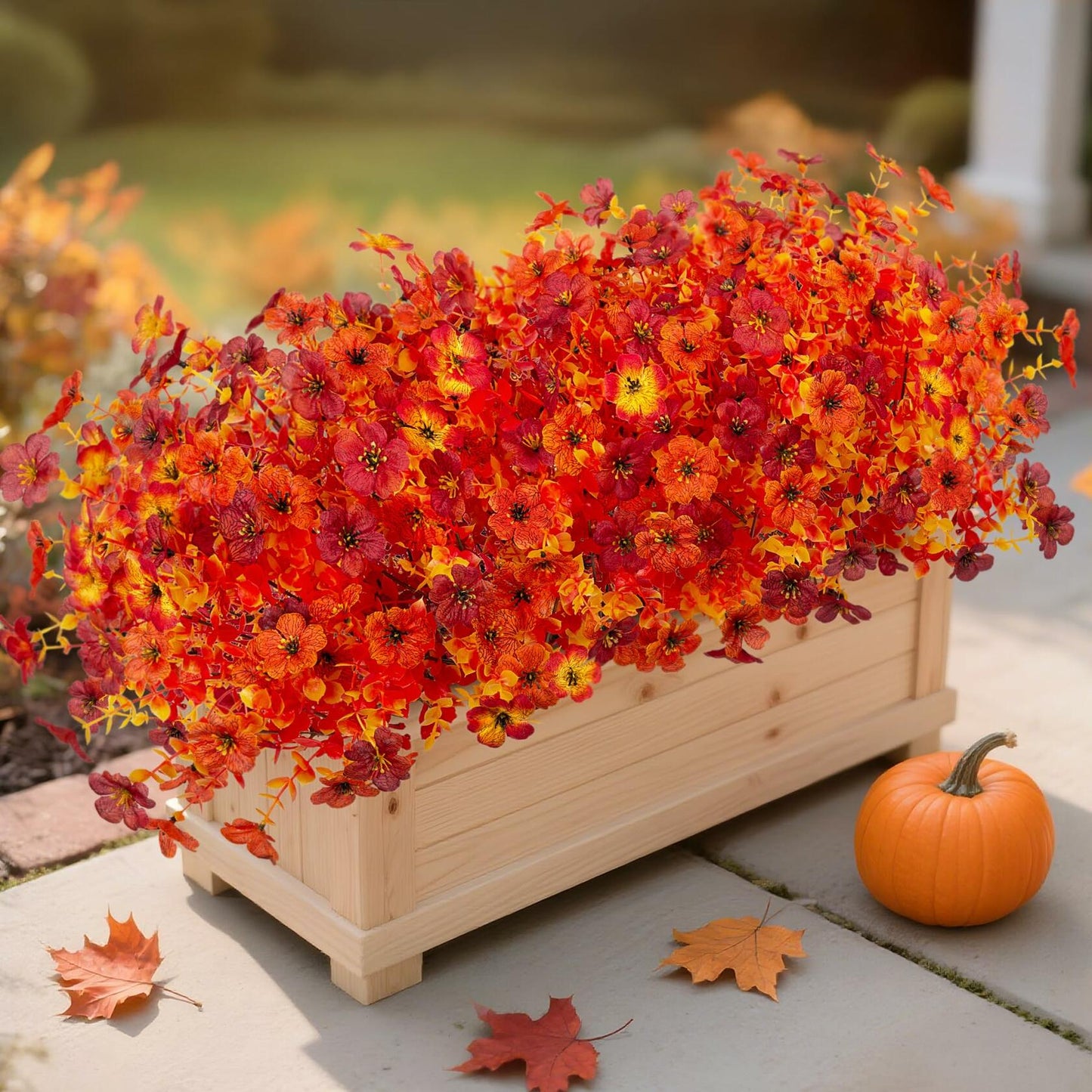 INXUGAO Artificial Mums Fall Flowers UV Resistant 9.7x9.7x13.7in B-red