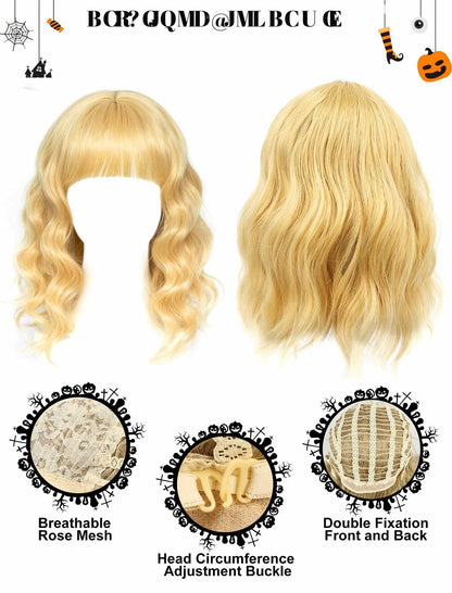 PJPSAA Halloween Singer Costume 3pc Wig Hat Shorts Blonde XL