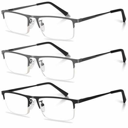 Anourney 3-Pack Men’s Reading Glasses Half Frame Blue Light +3.0 Gray/Black