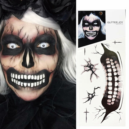 LEOARS Fake Zombie Face Tattoos Dia De Los Muertos Halloween Temporary Black