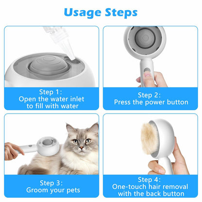 ALAFLY 4-in-1 Cat Steam Brush Grooming Comb Shedding Massage Gray
