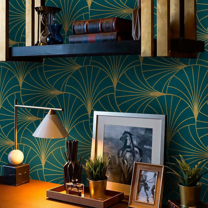 Safiyya Peel & Stick Wallpaper 393x17.3in Gold White Geometric Stripe Vinyl