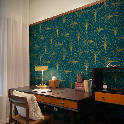 Safiyya Peel & Stick Wallpaper 393x17.3in Gold White Geometric Stripe Vinyl