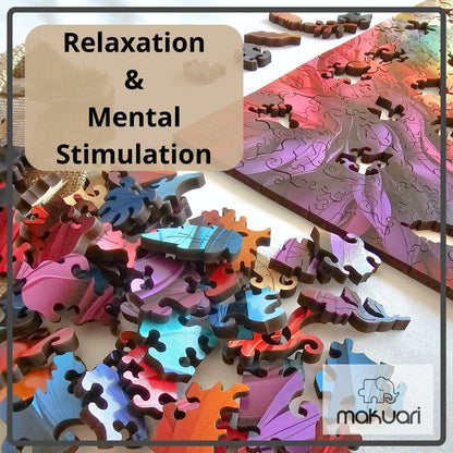 MAKUARI Wooden Puzzle 200 Pieces Rainbow Feathers Colorful Jigsaw Game