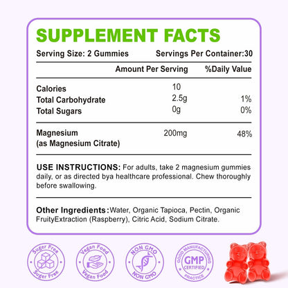 BestBy05/26 Zetelixia Magnesium Citrate Gummies 120 Ct Vegan Raspberry 2 Pack