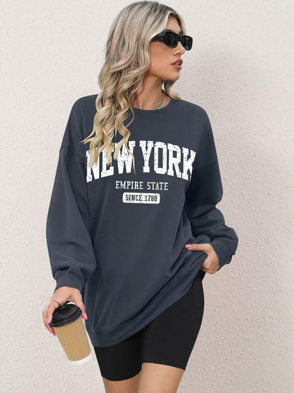 ORANDESIGNE Oversized Graphic Sweatshirt Women Long Sleeve New York Blue Size XS