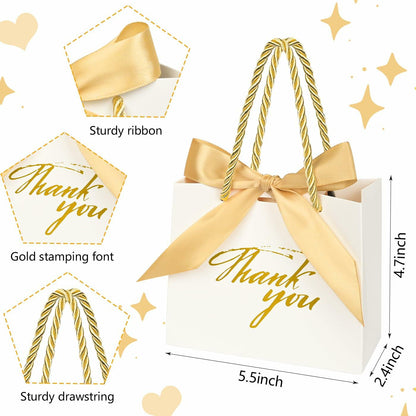 Xylitic Thank You Gift Bags White Gold Ribbon Small 5.5x2.4x4.7 Inch 24 Pack