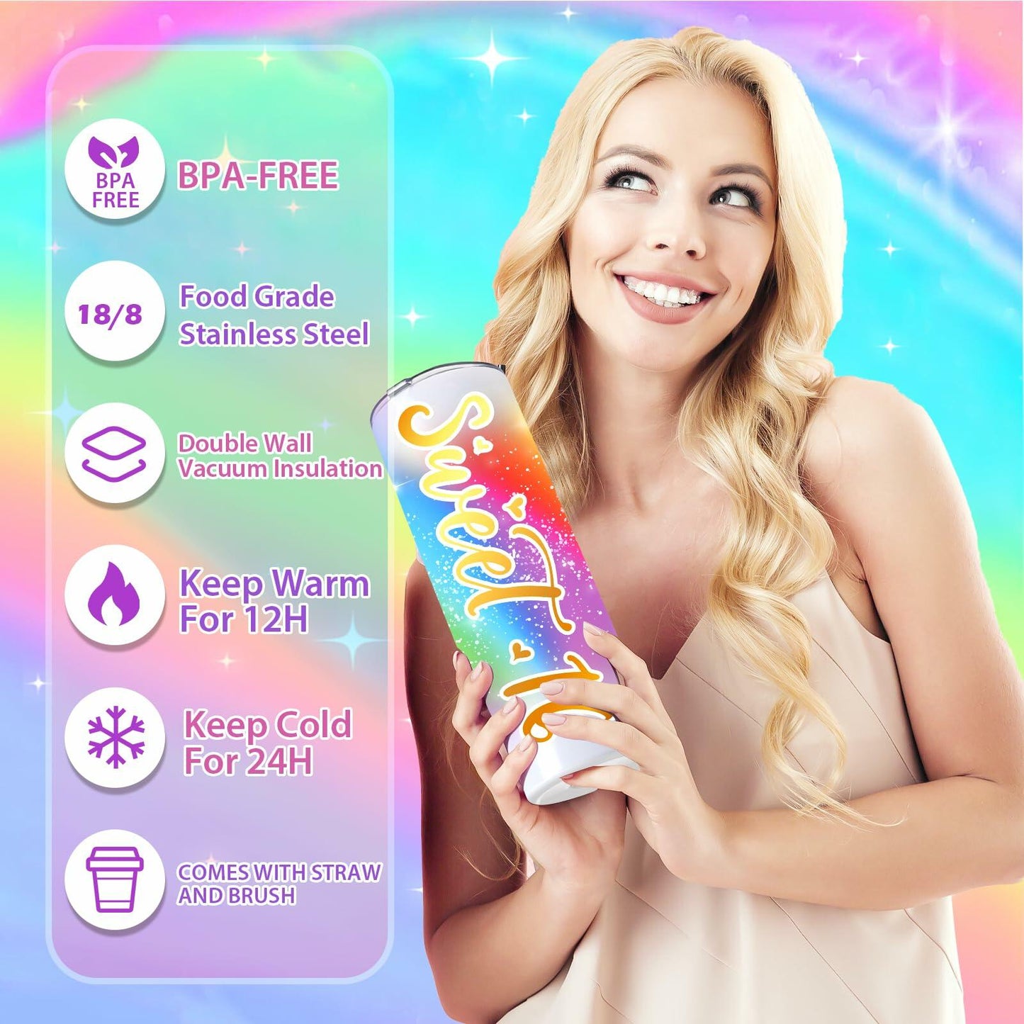 Frerdui Sweet 16 Gifts for Girls Rainbow 11 PCS Stainless Steel Set
