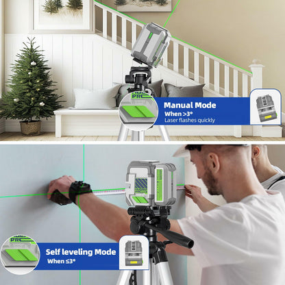 Huepar Pro Rechargeable Green Cross Line Laser Level 360° Magnetic Bracket