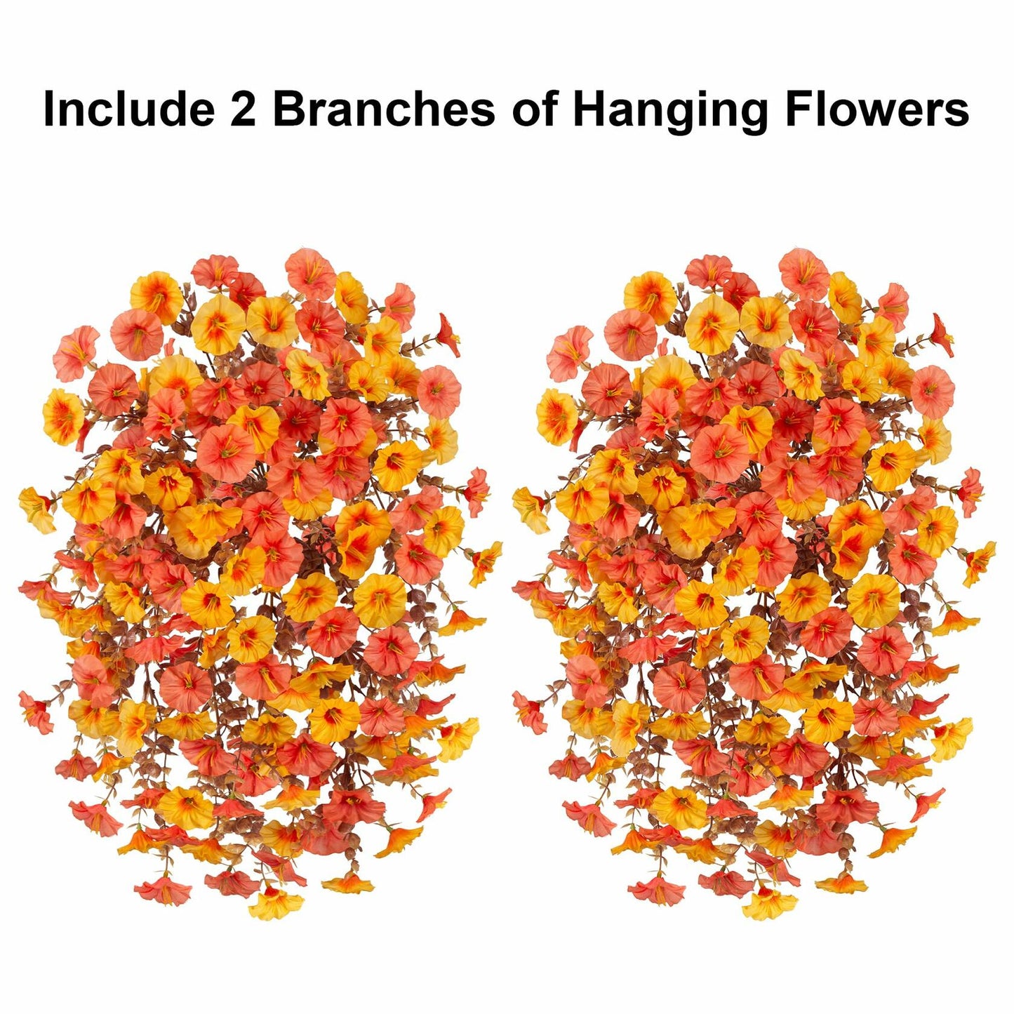 Ivydale 2 PCS Artificial Fall Hanging Flowers Silk Faux Petunias Orange+Yellow