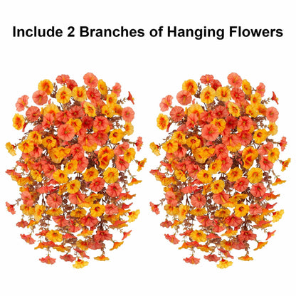 Ivydale 2 PCS Artificial Fall Hanging Flowers Silk Faux Petunias Orange+Yellow