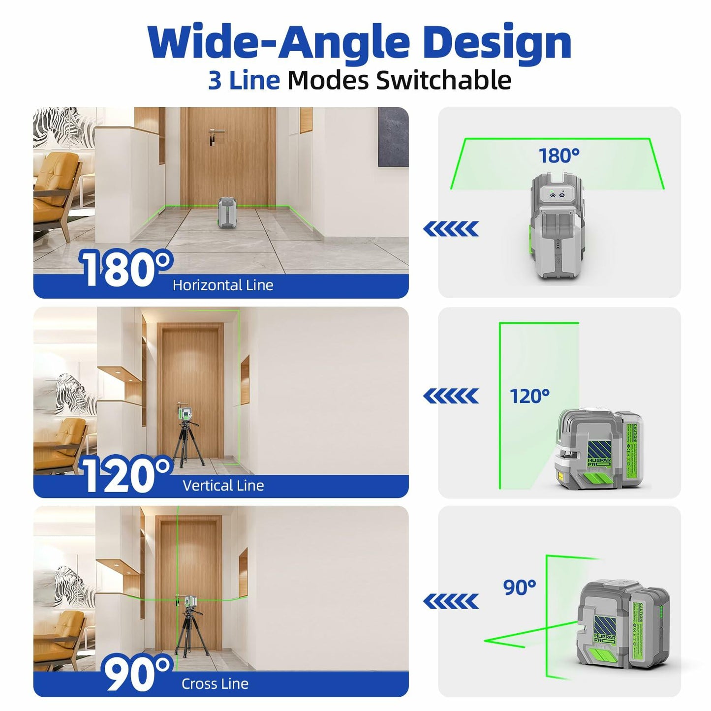 Huepar Pro Rechargeable Green Cross Line Laser Level 360° Magnetic Bracket