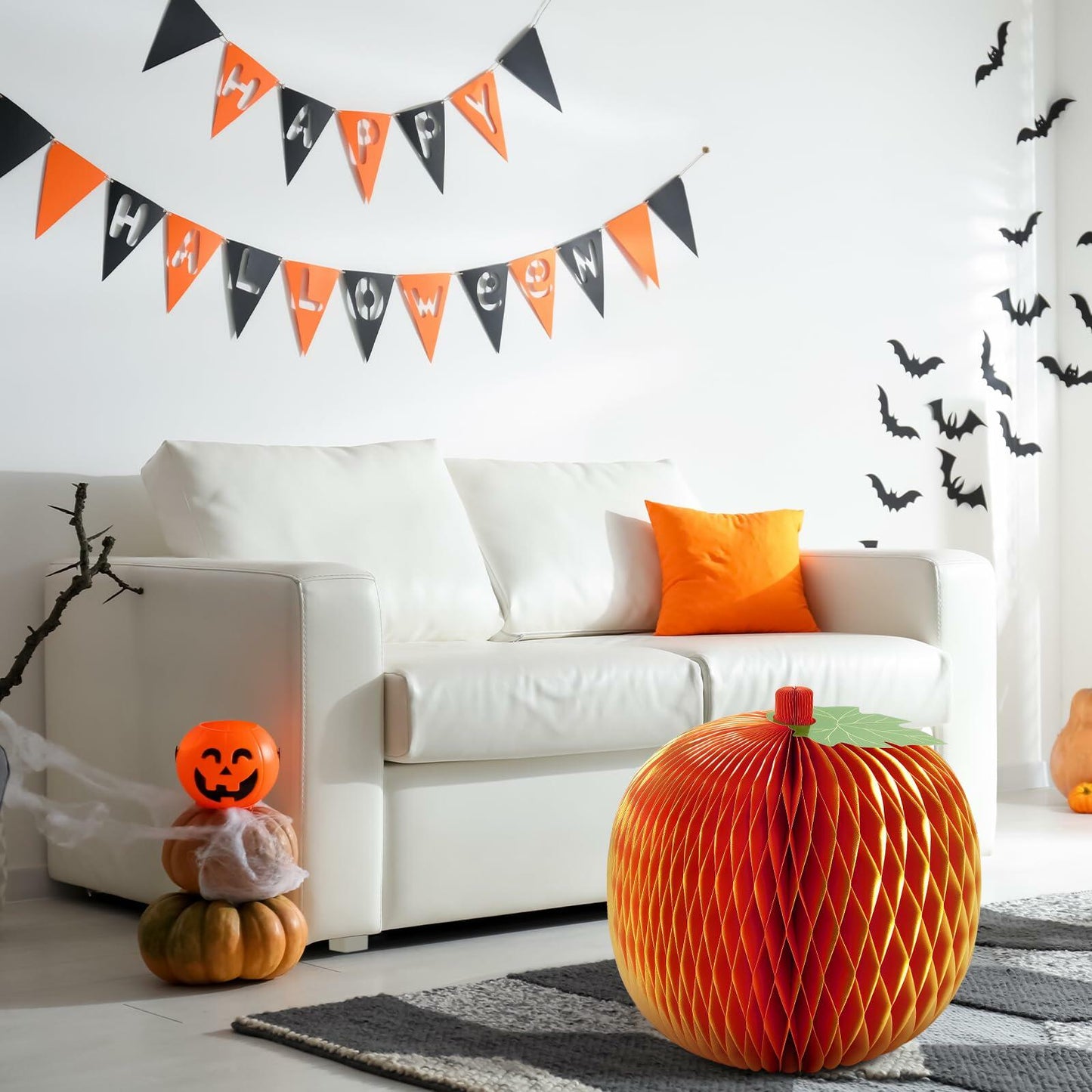 Weekgrat 20'' Giant Honeycomb Pumpkin Decoration Orange Reusable Fall Decor