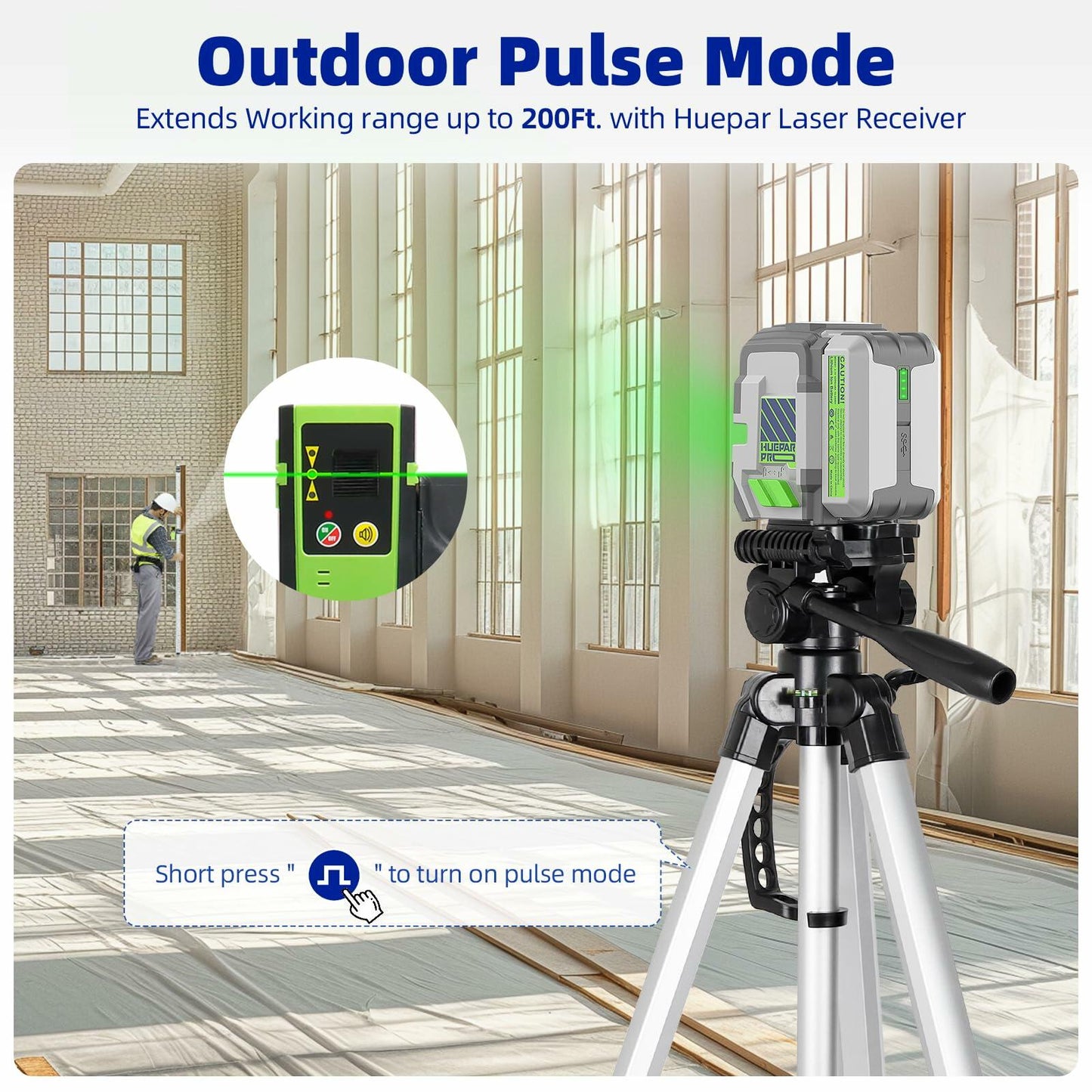 Huepar Pro Rechargeable Green Cross Line Laser Level 360° Magnetic Bracket