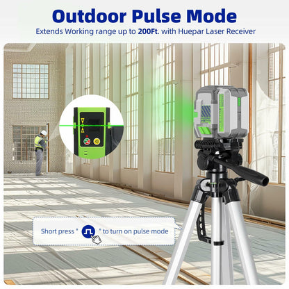Huepar Pro Rechargeable Green Cross Line Laser Level 360° Magnetic Bracket
