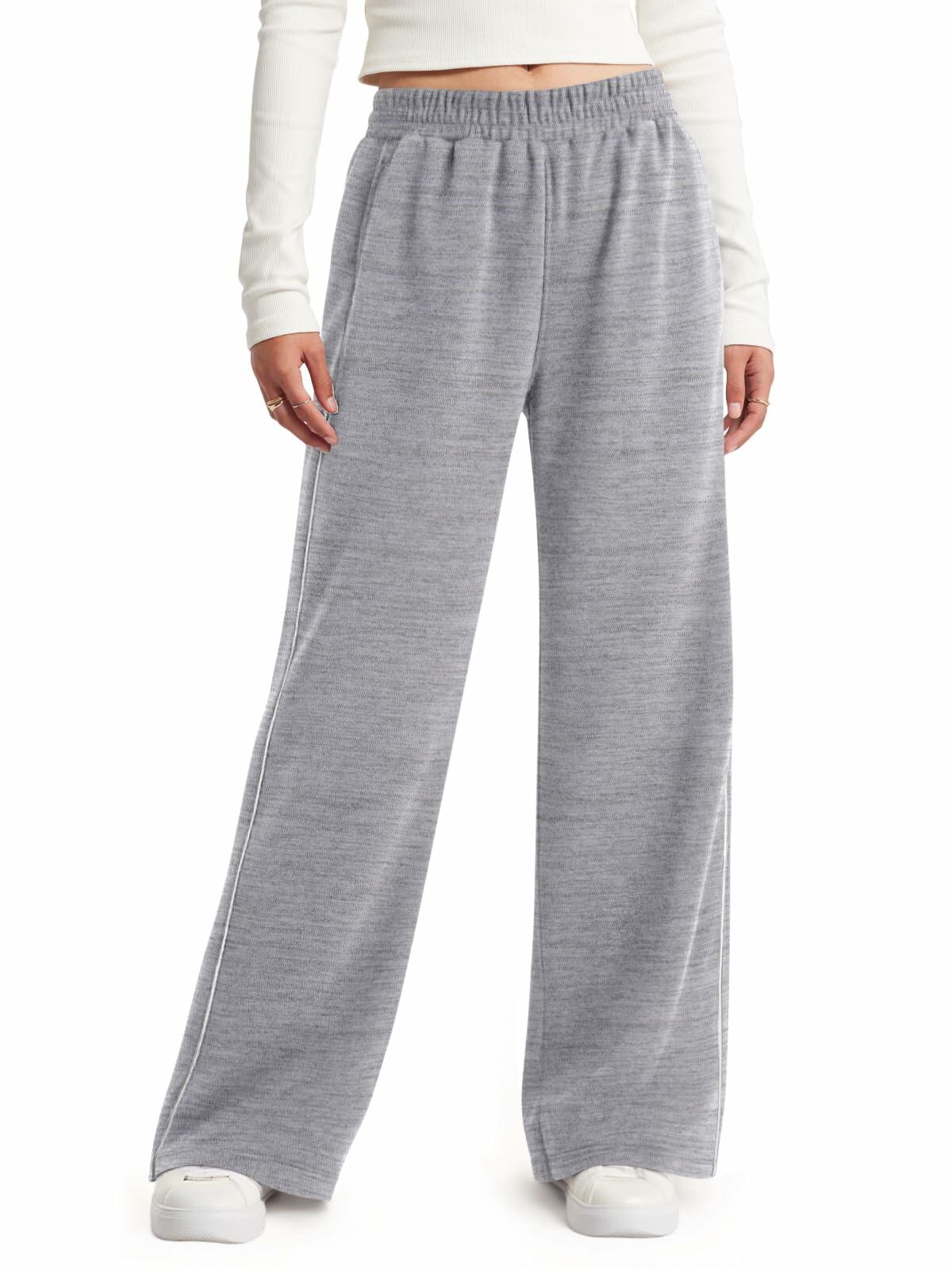 NIMIN Women's High Waist Wide Leg Sweatpants Cotton Light Grey Size M