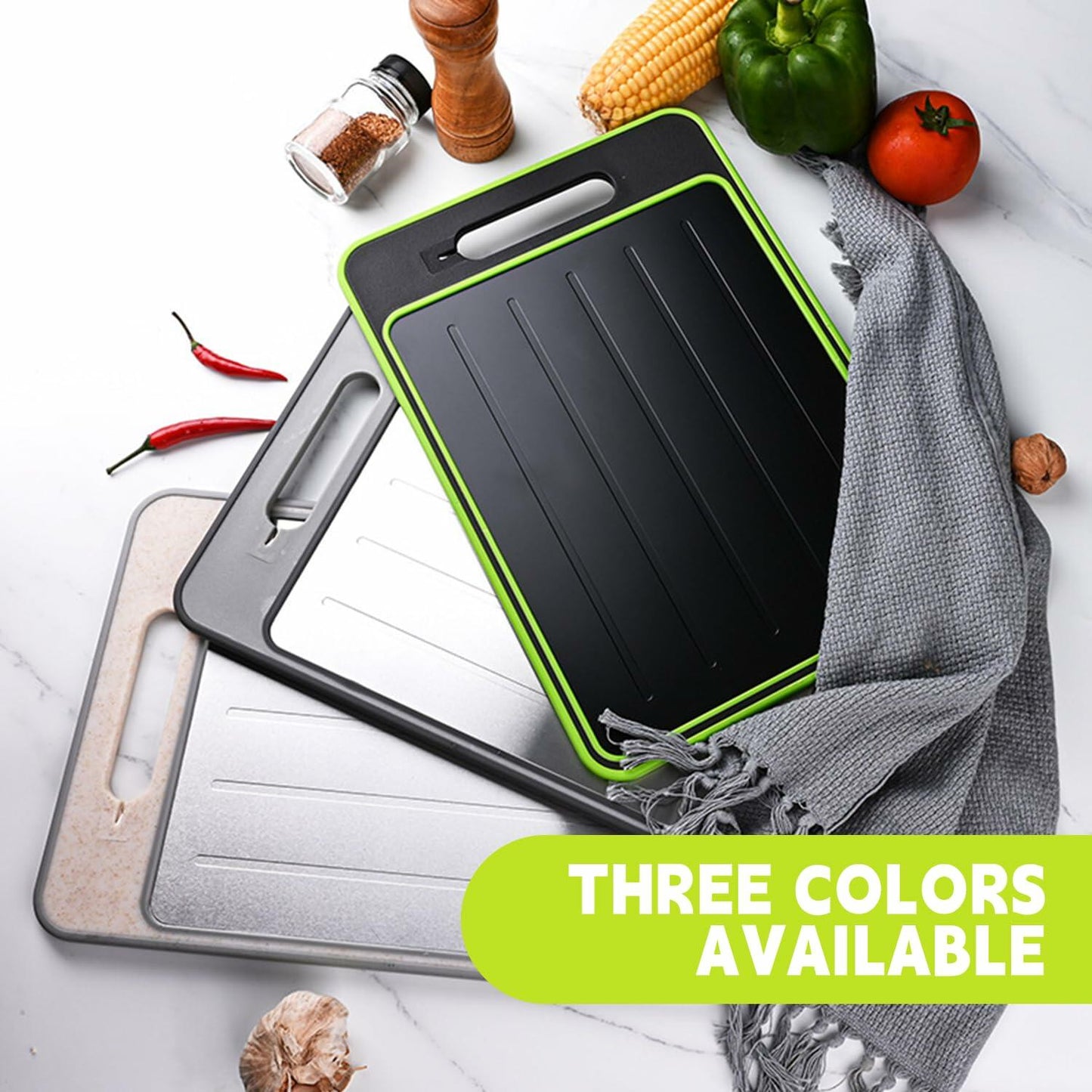 AOWBCGD Cutting Board Double Sided 2 Pcs Large+Small Khaki Stainless Steel