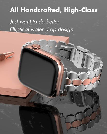 TISIMO Stainless Steel Apple Watch Band Silver Rose Gold Size 38-45mm