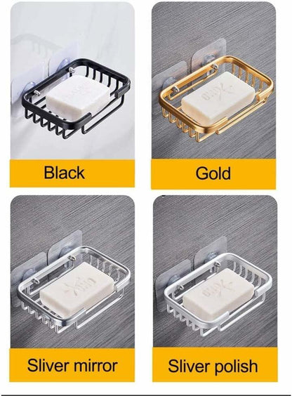 2Pcs Gold Soap Dish Hanging Drain Rack Self Adhesive Bathroom Accessories