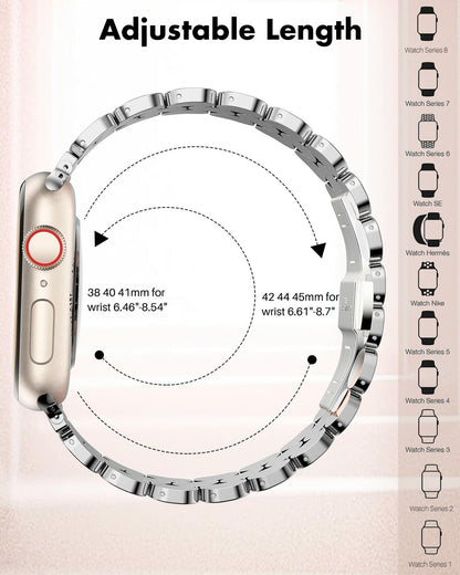 TISIMO Stainless Steel Apple Watch Band Silver Rose Gold Size 38-45mm