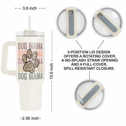 Fancyfams 40oz Stainless Steel Tumbler Dog Mama Handle Lid Straw Cream