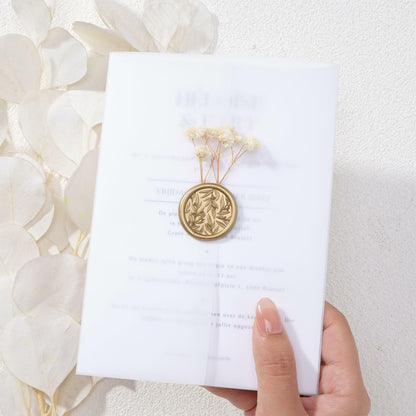 UNIQOOO 3D Leaf Wax Seal Stickers Prosecco Metallic Light Gold 50 Pcs