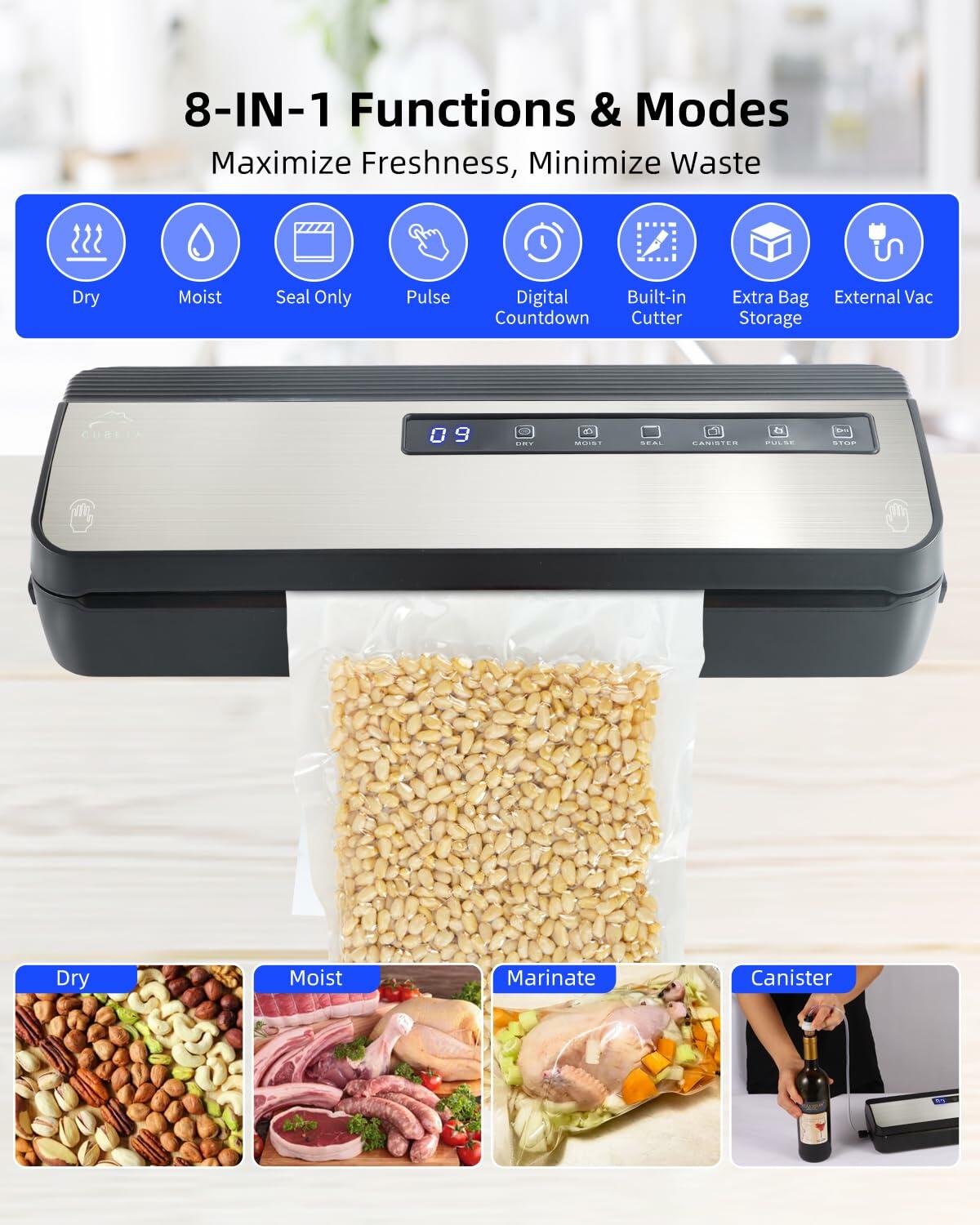 CUBETA 8-in-1 Vacuum Sealer Machine 80KPA Digital 20 Bags Silver