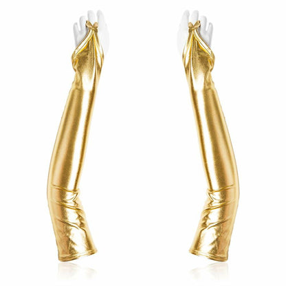 GFLPO Fashion Fingerless Metallic Satin Long Elastic Gloves Gold Elbow Length
