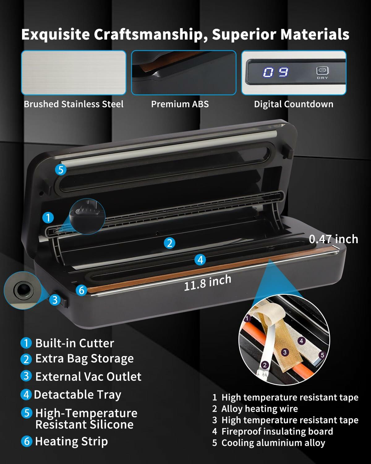 CUBETA 8-in-1 Vacuum Sealer Machine 80KPA Digital 20 Bags Silver