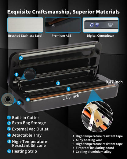 CUBETA 8-in-1 Vacuum Sealer Machine 80KPA Digital 20 Bags Silver